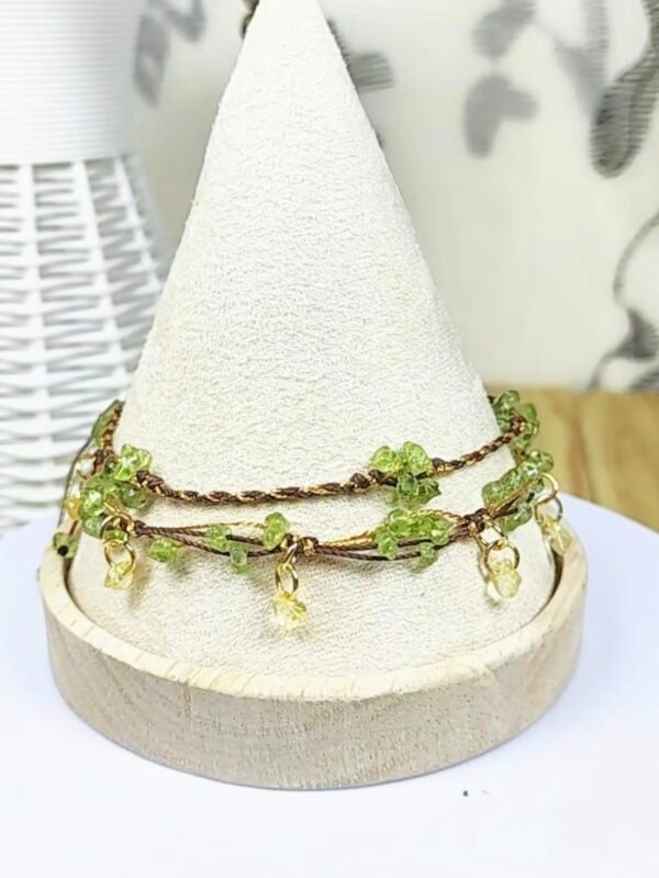 "Rotten grass is firefly"Green olive stone yellow crystal hand woven rope