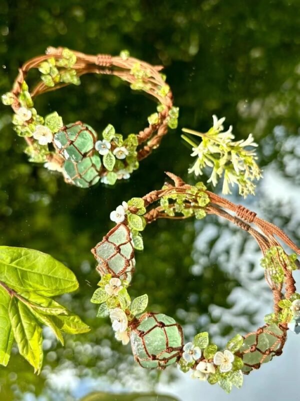 Small floral hand woven DIY bracelet, olive green bracelet, hand string, gift for girls on holidays