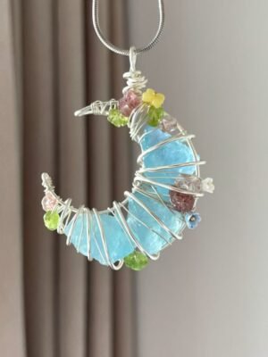 Crystal design, gemstone necklace, winding pendant, moon collarbone, sweater chain