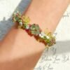 Small floral hand woven DIY bracelet, olive green bracelet, hand string, gift for girls on holidays