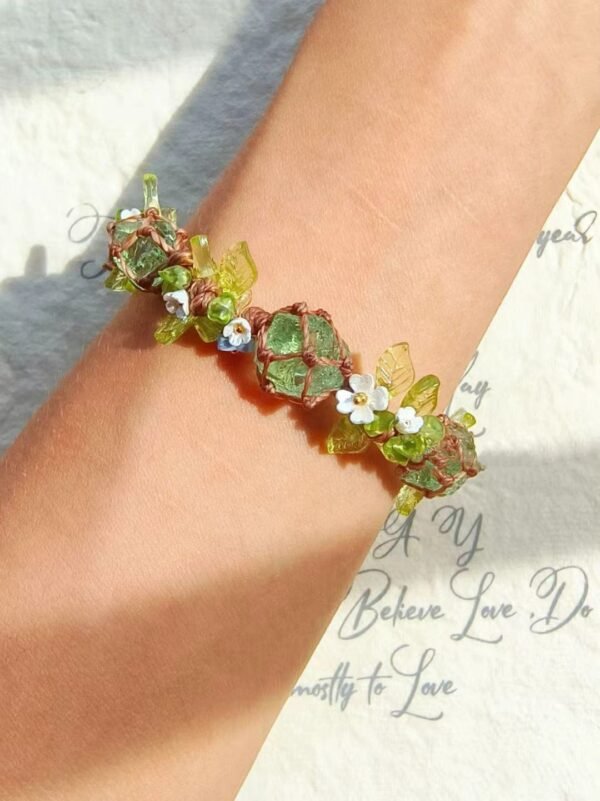 Small floral hand woven DIY bracelet, olive green bracelet, hand string, gift for girls on holidays