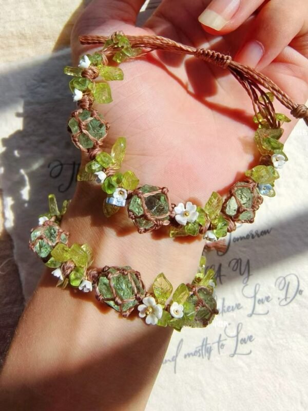 Small floral hand woven DIY bracelet, olive green bracelet, hand string, gift for girls on holidays