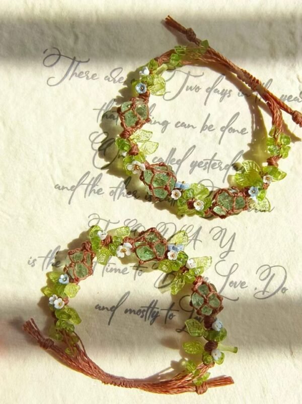 Small floral hand woven DIY bracelet, olive green bracelet, hand string, gift for girls on holidays