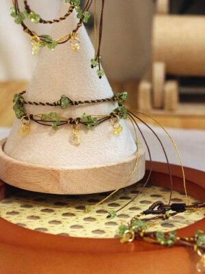 "Rotten grass is firefly"Green olive stone yellow crystal hand woven rope