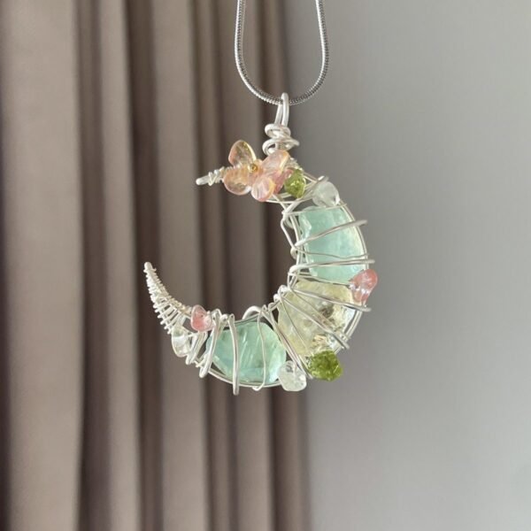 ac1cee8f2b680a84b70bea4f02e2588d Crystal design, gemstone necklace, winding pendant, moon collarbone, sweater chain