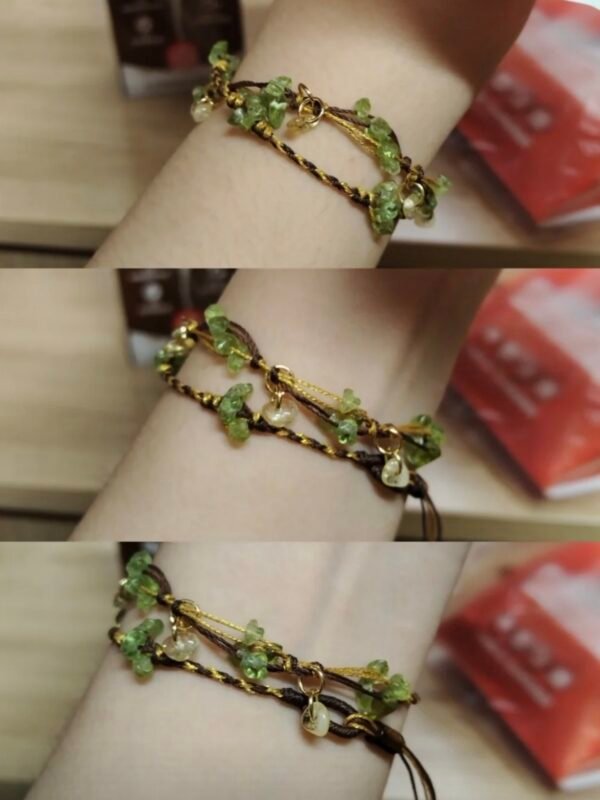 "Rotten grass is firefly"Green olive stone yellow crystal hand woven rope