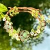 Small floral hand woven DIY bracelet, olive green bracelet, hand string, gift for girls on holidays