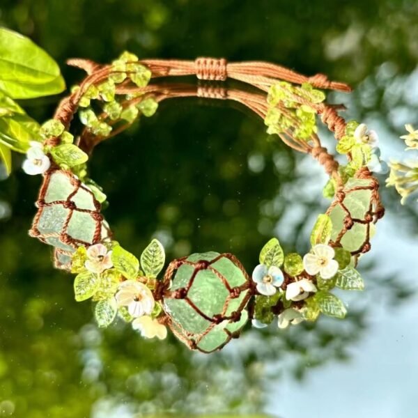 Small floral hand woven DIY bracelet, olive green bracelet, hand string, gift for girls on holidays