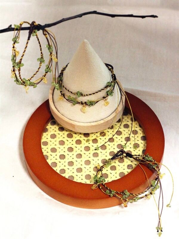 "Rotten grass is firefly"Green olive stone yellow crystal hand woven rope