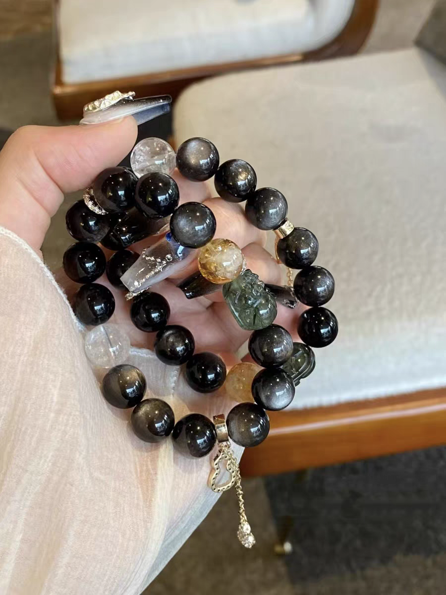 Natural Crystal Bracelet Green Hair Crystal Pixiu White Ace Second Grade Silver Shine Bracelet Atmospheric Original Design Bracelet