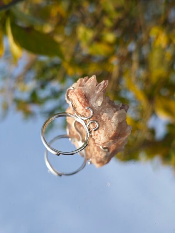 Pink crystal ring. It appears pale pink to the naked eye