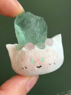Green Fluorite Lovely crystal ornaments handmade from clay and natural crystals