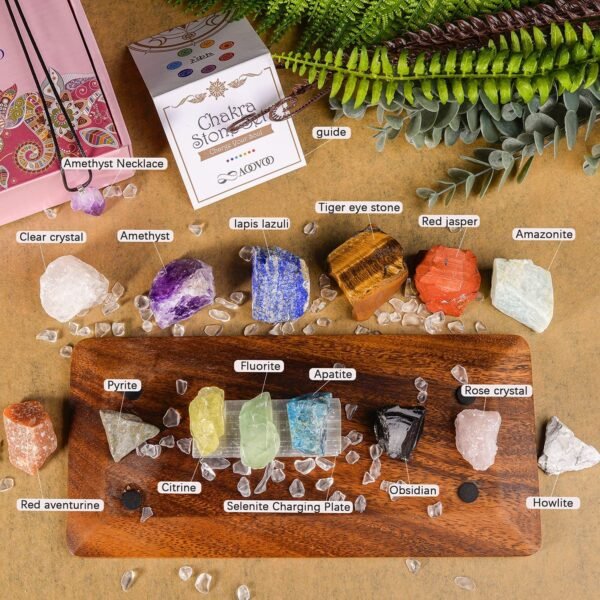 Seven color crystal raw stone set, seven color gemstone gift box set