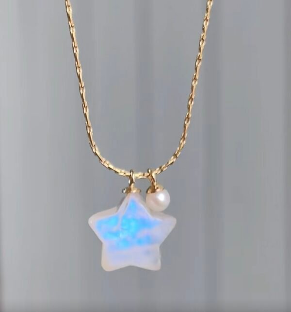 Hand-made glowing little star blue moonlight necklace