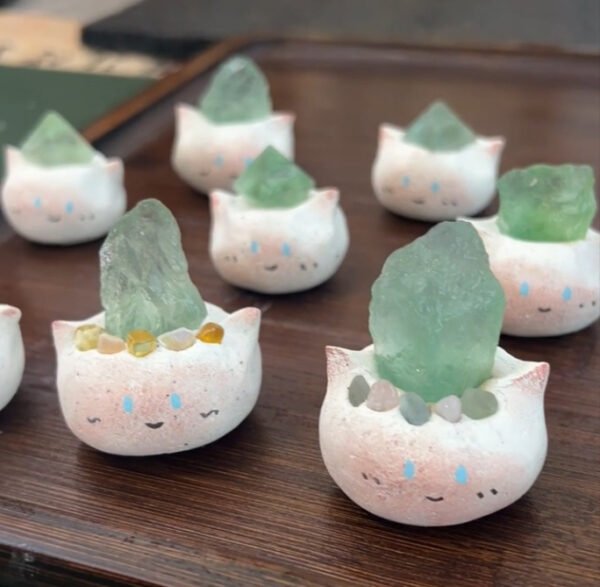 Green Fluorite Lovely crystal ornaments handmade from clay and natural crystals