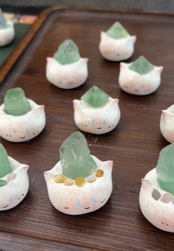 Green Fluorite Lovely crystal ornaments handmade from clay and natural crystals