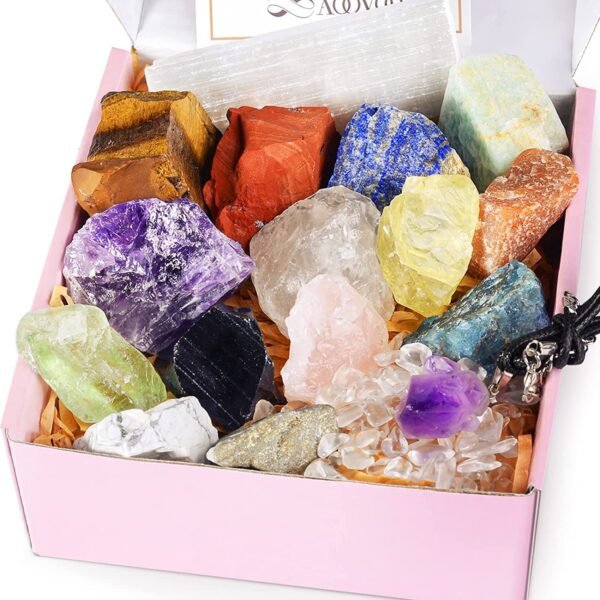 Seven color crystal raw stone set, seven color gemstone gift box set